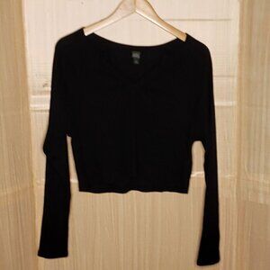 Wild Fable Womens Black Long Sleeve Cropped Thermal Top Medium
